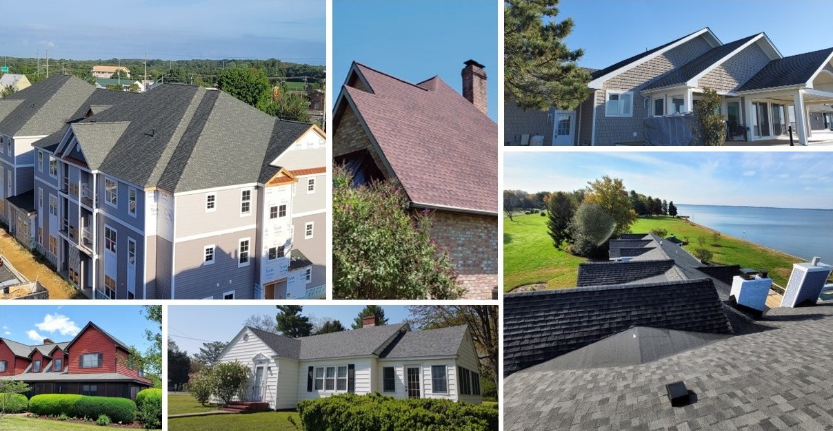 collage of roofing projects